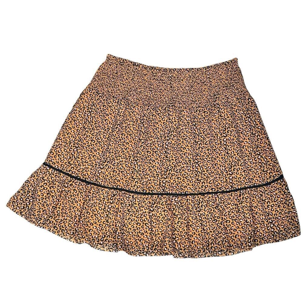 DR2 Sz Skirt L Elastic Waistband Leopard Animal Print Lined Short Length Pull On